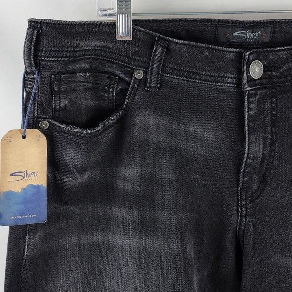 Silver Jeans Women SZ18/L27 Black Kenni Girlfriend Skinny Leg Mid Rise Denim NWT - Picture 3 of 14